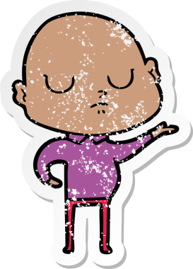 Bir insan tarafından çizilmiş kel bir adamın sıkıntılı çıkartması.