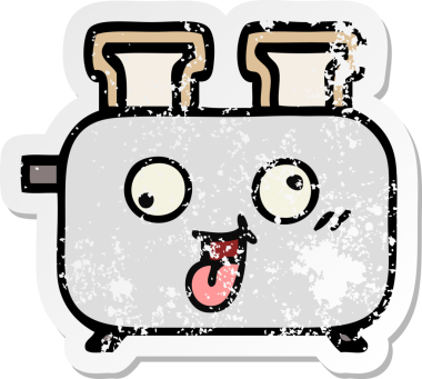 Bir insan tarafından çizilmiş bir ekmek kızartma makinesinin hüzünlü çıkartması.