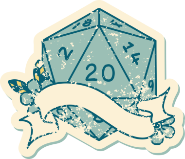 Retro Dövme Biçimi Doğal 20 D20 zar bir insan tarafından çizildi