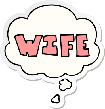 Düşünce baloncuğu insan tarafından çizilmiş bir çıkartma olan çizgi film kelimesi