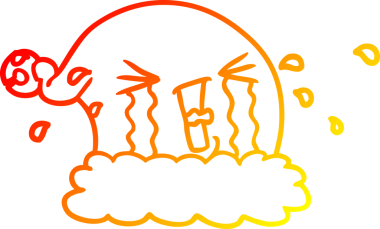 Sıcak bir çizgi film çizimi. Bir insan tarafından çizilmiş ağlayan bir Noel şapkası.