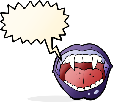 Bir insan tarafından çizilmiş konuşma baloncuğu olan bir vampir ağzı.