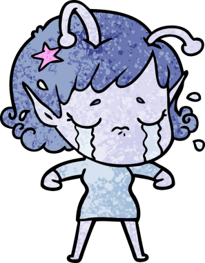 Bir insan tarafından çizilmiş ağlayan uzaylı kız çizgi filmi.