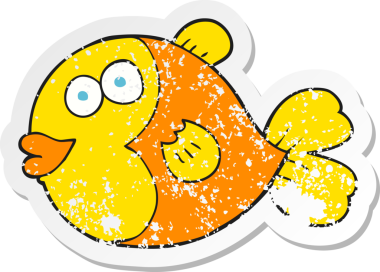 Bir insan tarafından çizilmiş karikatür balığının geriletilmiş çıkartması.