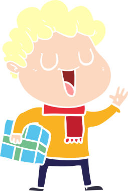 Bir insan tarafından çizilmiş, düz renkli bir çizgi film adamı.