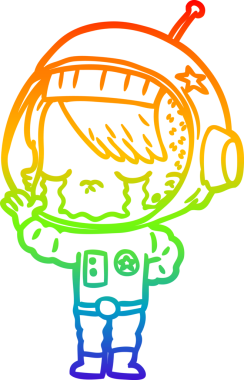 Gökkuşağı gradyan çizgi çizimi bir insan tarafından çizilmiş ağlayan astronot kız