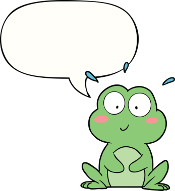 Bir insan tarafından çizilmiş konuşma balonu olan sevimli bir kurbağa.