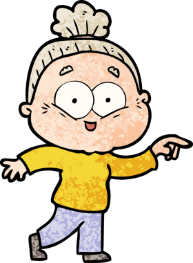 Bir insan tarafından çizilmiş mutlu yaşlı kadın çizgi filmi.