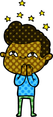 Bir insan tarafından çizilmiş heyecanlı bir çizgi film.