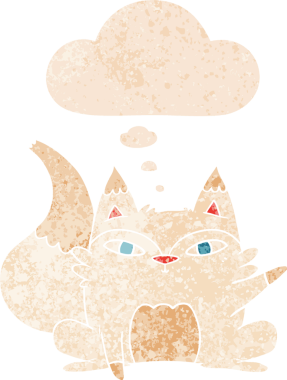 Düşünce baloncuğu ile çizgi film kutup tilkisi grunge sıkıntılı retro dokuma bir insan tarafından çizilmiş