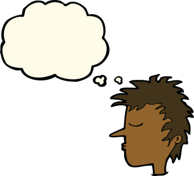 Bir insan tarafından çizilmiş düşünce baloncuklu erkek yüzü.