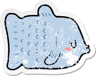 Bir insan tarafından çizilmiş karikatür balığının sıkıntılı çıkartması.