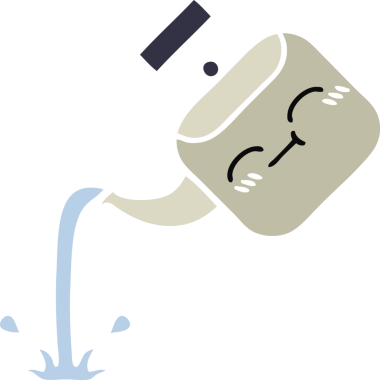 Bir insan tarafından çizilmiş bir çaydanlığın düz renkli retro karikatürü