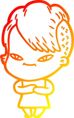 Hipster saç kesimi bir insan tarafından çizilmiş güzel bir çizgi film kızı çizimi.