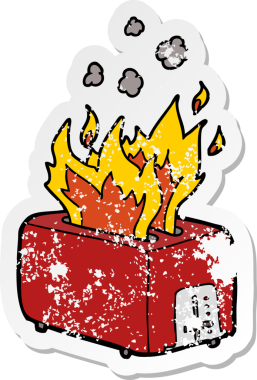 Bir insan tarafından çizilmiş kızgın bir tost makinesi çıkartması.