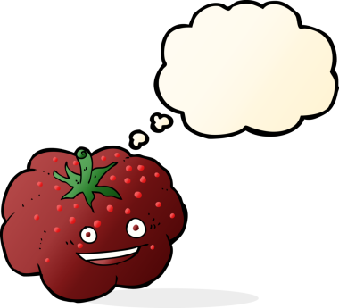 Bir insan tarafından çizilmiş düşünce baloncuklu mutlu domates