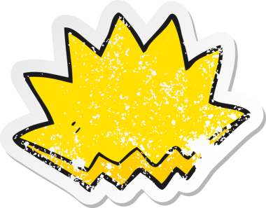 Bir insan tarafından çizilmiş karikatür patlaması dekoratif sembolünün gerilemiş yapıştırması.