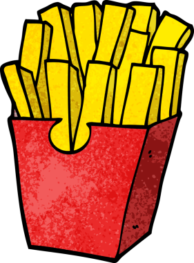 Bir insan tarafından çizilmiş karikatür paket patates kızartması.