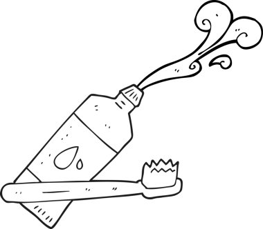 İnsan eliyle çizilmiş siyah beyaz diş fırçası ve diş macunu.