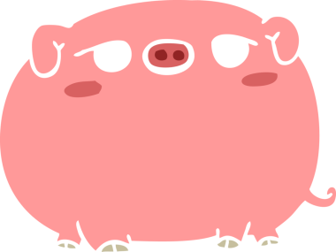 Bir insan tarafından çizilmiş şirin düz renkli çizgi film domuzu.