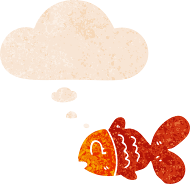 Düşünce baloncuğu ve grunge ile çizgi film balığı bir insan tarafından çizilmiş tedirgin geçmiş dokuya