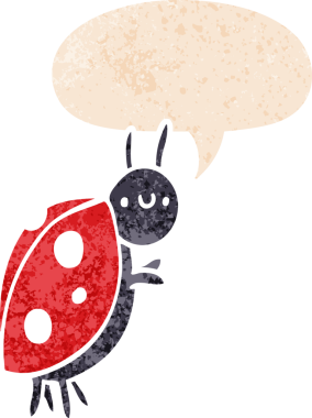 grunge içinde konuşma balonu ile çizgi film uğurböceği bir insan tarafından çizilmiş sıkıntılı retro desen biçimi