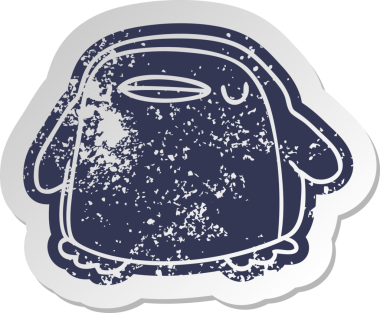 Bir insan tarafından çizilmiş sevimli bir penguenin eski bir karikatür yapıştırması.