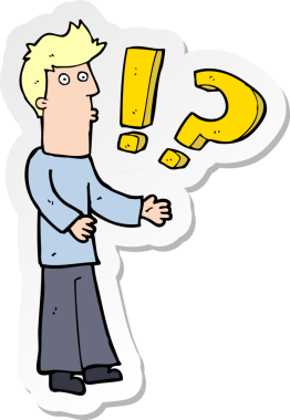 Bir insan tarafından çizilmiş soru soran bir karikatürcünün çıkartması.