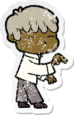 Bir insan tarafından çizilmiş, sıkıntılı bir çizgi film çıkartması.