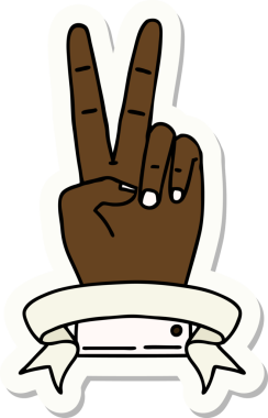 Barış çıkartması. Bir insan tarafından çizilmiş bir pankartıyla iki parmak hareketi.