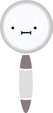 Bir insanın çizdiği büyüteçin düz renkli retro karikatürü