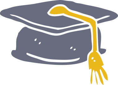 Bir insan tarafından çizilmiş düz renkli çizgi film mezuniyet şapkası.