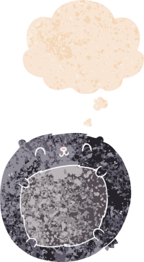 Düşünce baloncuğu ve grunge ile çizgi film ayısı bir insan tarafından çizilmiş tedirgin geçmiş doku