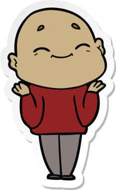 Bir insan tarafından çizilmiş mutlu, kel bir adamın çıkartması.