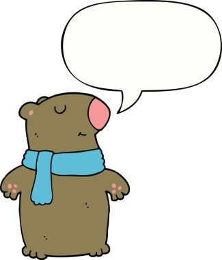 Bir insan tarafından çizilmiş konuşma balonlu çizgi film ayısı.