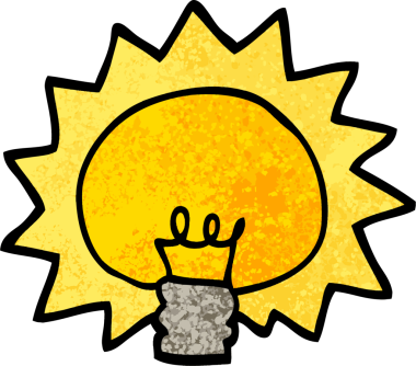 Grunge desenli resimli çizgi film parlayan ampulü bir insan çizmiş.