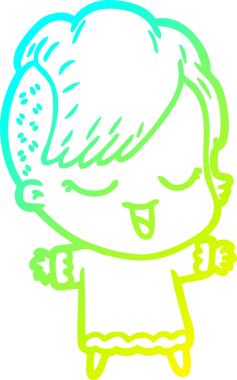 Bir insan tarafından çizilmiş mutlu çizgi film kızı çizimi.