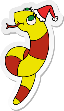 Bir insan tarafından çizilmiş Kawaii yılanının el çizimi Noel çıkartması.