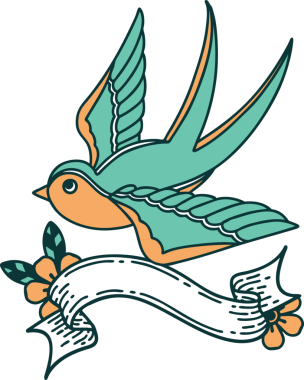 Geleneksel dövme, bir insan tarafından çizilmiş bir kırlangıç sancağıyla