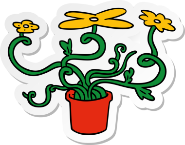 Bir insan tarafından çizilmiş bir çiçek bitkisinin el çizimi karikatürü.