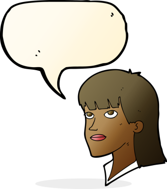 Bir insan tarafından çizilmiş konuşma balonu olan ciddi bir kadın çizgi filmi.