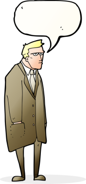 Bir insan tarafından çizilmiş, kötü huylu, konuşma balonlu bir adam.