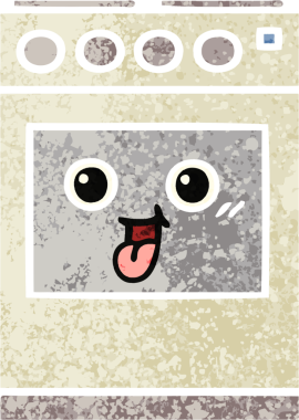 Bir insan tarafından çizilmiş mutfak fırınının retro çizim tarzı karikatürü.