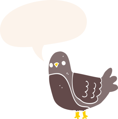 bir insan tarafından çizilmiş, konuşma baloncuklu çizgi film kuşu.