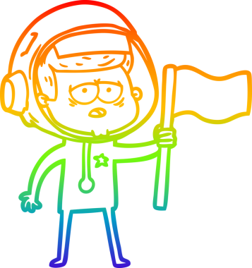 Gökkuşağı gradyan çizgi çizimi bir insan tarafından çizilmiş yorgun astronot