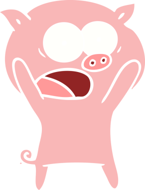 Bir insan tarafından çizilmiş düz renkli çizgi film domuzu.