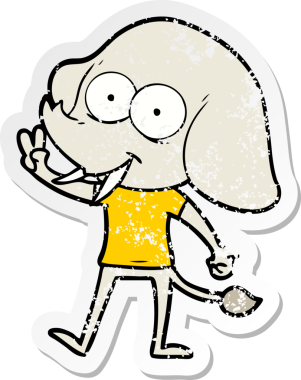 Bir insan tarafından çizilmiş mutlu bir filin sıkıntılı çıkartması.