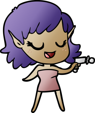 Bir insan tarafından çizilmiş ışın tabancalı mutlu uzay kızı.