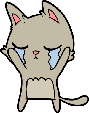 Bir insan tarafından çizilmiş ağlayan çizgi film kedisi.