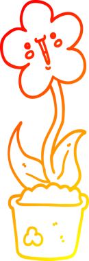 Bir insan tarafından çizilmiş sevimli bir karikatür çiçeğinin sıcak çizgi çizimi